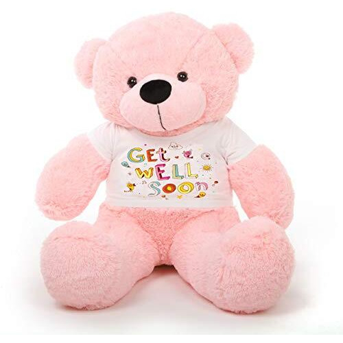Hug'N'Feel Soft Toys Big Teddy Bear Wearing Get Well Soon T-Shirt 4 Feet Pink_T Shirt_Get Well Soon Plush & Stuffed Toys