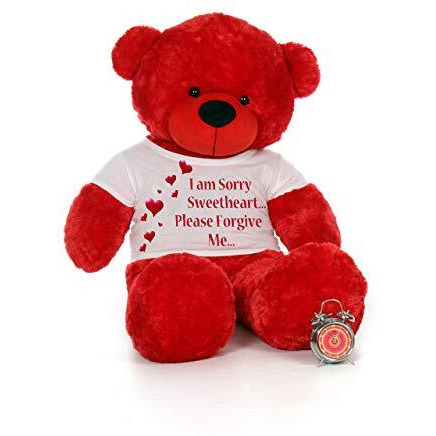 Hug'N'Feel Soft Toys Big Teddy Bear Wearing I Am Sorry Sweetheart Please Forgive Me T-Shirt 3 Feet Red_T Shirt_I Am Sorry Sweetheart Please Forgive Me Plush & Stuffed Toys
