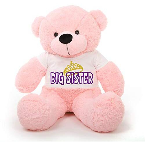 Hug'N'Feel Soft Toys Big Teddy Bear Wearing Big Sister T-Shirt 4 Feet Pink_T Shirt_Big Sister Plush & Stuffed Toys