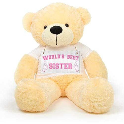 Hug'N'Feel Soft Toys Big Teddy Bear Wearing World's Best Sister T-Shirt 3 Feet Cream_T Shirt_World's Best Sister Plush & Stuffed Toys