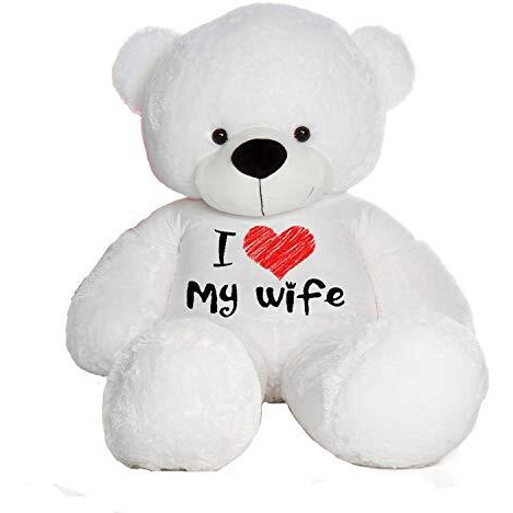 Hug 'N' Feel Soft Toys Big Teddy Bear Wearing I Love My Wife T-Shirt 4 Feet White_T Shirt_I Love My Wife Plush & Stuffed Toys