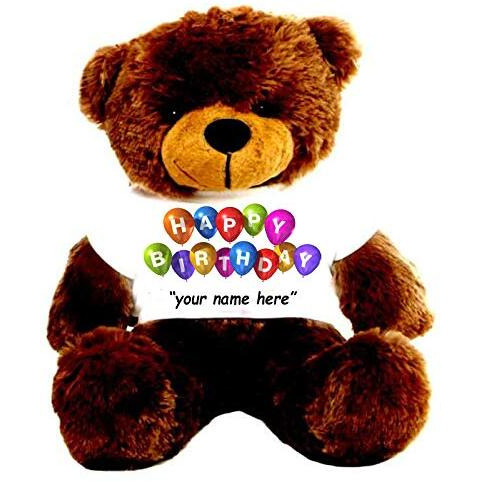 Hug 'N' Feel Soft Toys Big Teddy Bear Wearing Happy Birthday With Your Name T-Shirt 3 Feet Chocolate Brown_T Shirt_Happy Birthday With Your Name Plush & Stuffed Toys