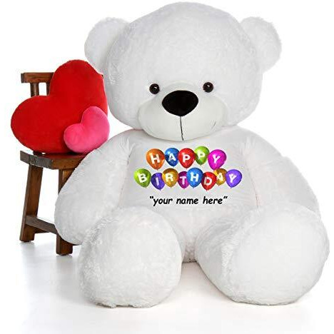 Hug 'N' Feel Soft Toys Big Teddy Bear Wearing Happy Birthday With Your Name T-Shirt 4 Feet White_T Shirt_Happy Birthday With Your Name Plush & Stuffed Toys