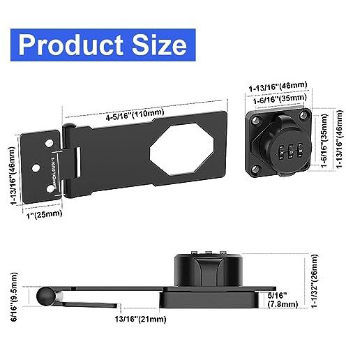 Hasthip Household Password Hasp Lock, Cabinet Door Combination Lock, Security Slide Latch For Small Doors, Cabinets, Barn, Bathroom, Outdoor, Garden (Black)