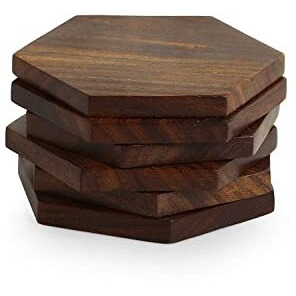 Exclusivelane 'six Cornered Spring' Wooden Coasters Set Of 6 (Brown, Sheesham Wood)|Coasters For Dining Table For Hot Pots Tea Coasters Set Of 6 Table Coasters Tea Coaster Set Coster Wooden Coaster