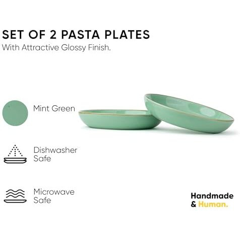 Shay Ceramic Pasta Bowl Set, 22Cm, 2 Pieces, Mint Speckle | Glossy Finish | Stoneware Ceramic Serving Bowls | Pasta Plate | Deep Plate | Pasta Serving Plate (Pasta Plate - Mint Speckle)