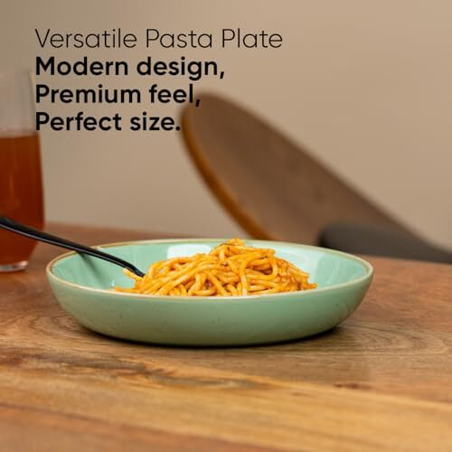 Shay Ceramic Pasta Bowl Set, 22Cm, 2 Pieces, Mint Speckle | Glossy Finish | Stoneware Ceramic Serving Bowls | Pasta Plate | Deep Plate | Pasta Serving Plate (Pasta Plate - Mint Speckle)