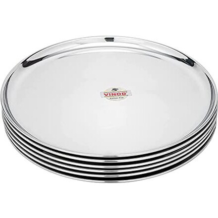 Vinod Mirror Finished Bangla Bogi Steel Dinner Plate - Pack Of 6 (Dia- 29Cm, 11.4 Inch)