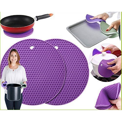 Zollyss 5 Pcs Multi-Purpose Silicone Trivet Mats Round Pot Holder Hot Pot Mats Hot Pad Jar Opener Spoon Rest Heat Resistant Non-Slip Durable Flexible Dishwasher Safe For Home Use