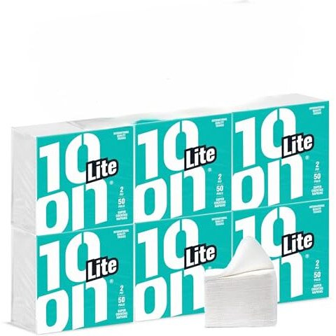 10On Lite 2 Ply Tissue Paper Napkin | 300 Pulls | 50 Pulls X 6 Packs | 100% Natural Virgin Cellulose Fiber