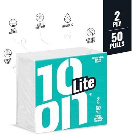 10On Lite 2 Ply Tissue Paper Napkin | 300 Pulls | 50 Pulls X 6 Packs | 100% Natural Virgin Cellulose Fiber