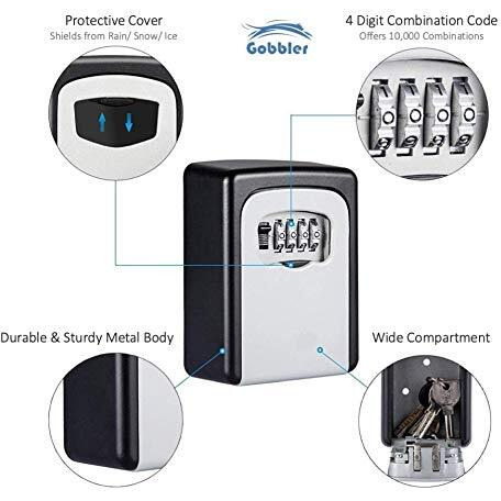 Gobbler Black & Silver Wall Mounted Metal Key Safe Storage Box For Keys With Combination Code Password (Klb-14)