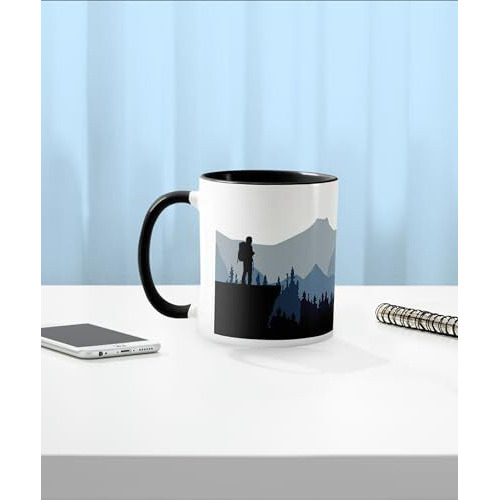 Navadey Black Ceramic Coffee Mug 325 Ml For Coffee Tea Milk Beverages | Stylish Tea Cup For Home & Kitchen | Coffee Cup With Travel/Motivational Quotes - Lost In Nature