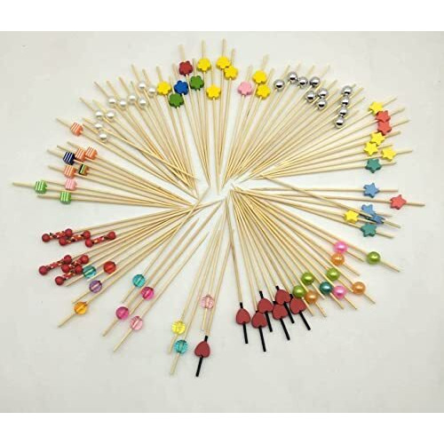 Adaamya - 100 Pcs - Cocktail Picks Cocktail Sticks, Toothpicks Fruit Garnish Sticks, Bamboo Toothpicks Party Supplies (Mix Colors) (100)
