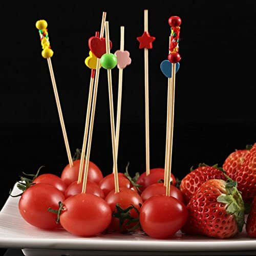 Adaamya - 100 Pcs - Cocktail Picks Cocktail Sticks, Toothpicks Fruit Garnish Sticks, Bamboo Toothpicks Party Supplies (Mix Colors) (100)