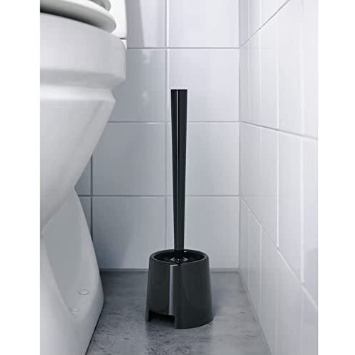 Ikea Plastic || Toilet Brush | Holder | Cleaning Brush With Holder | With Round Container | Pack Of 1, Black