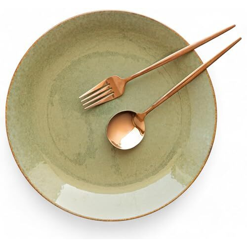 Claymistry Ceramic Dinner & Snacks Olive Green With Reddish Brown Edge Plate, | 26Cm * 26Cm * 3Cm | Glossy Finish | Dishwasher, Oven & Microwave Safe | Dinnerware Serving Thali | Premium Crockery