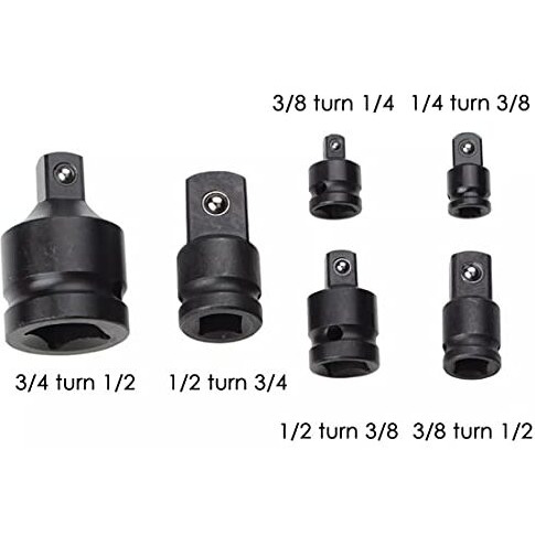 Aasons Pneumatic Air Impact Adapter And Reducer Socket Set Female To Male Or Male To Female Convertor 1/4", 3/8", 1/2" & 3/4" Square Drive (6 Pieces/Set), Chrome Vanadium Steel