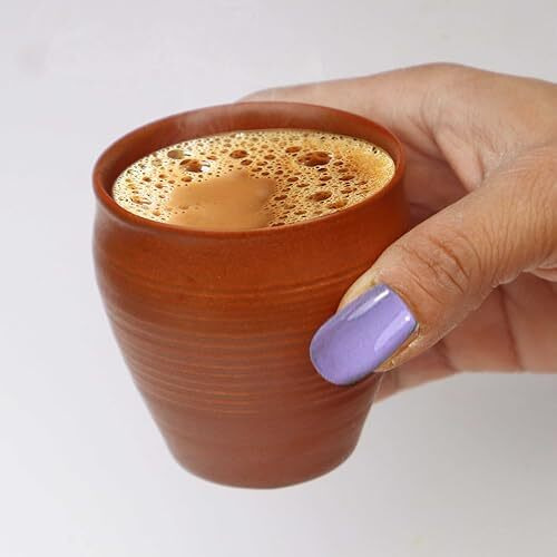 Pure Source India Clay Tea Kulhad Coffee Mugs - 4 Pieces, Brown, 200Ml