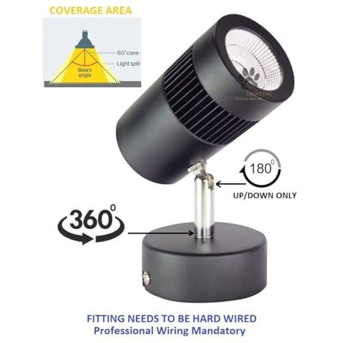 Mufasa 3 Watts Black Body Led Spot Focus Wall Light 11Cm (Please Check Dimensions Image) - (Warm White, Aluminium)