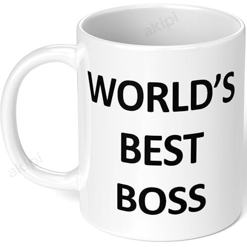 Akipi World's Best Boss Mug - The Office Tv Show Ceramic Coffee Cup (11Oz) - Funny Gift For Bosses, Managers, Coworkers & Fans Of Michael Scott, Dunder Mifflin