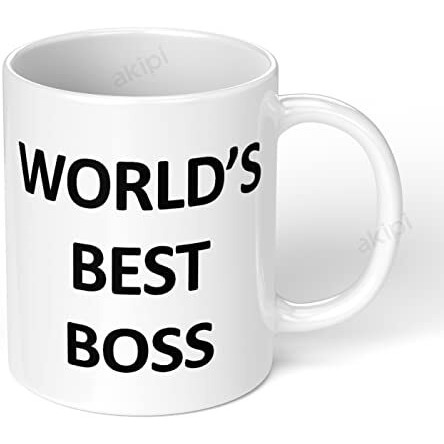 Akipi World's Best Boss Mug - The Office Tv Show Ceramic Coffee Cup (11Oz) - Funny Gift For Bosses, Managers, Coworkers & Fans Of Michael Scott, Dunder Mifflin
