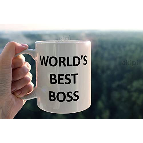 Akipi World's Best Boss Mug - The Office Tv Show Ceramic Coffee Cup (11Oz) - Funny Gift For Bosses, Managers, Coworkers & Fans Of Michael Scott, Dunder Mifflin