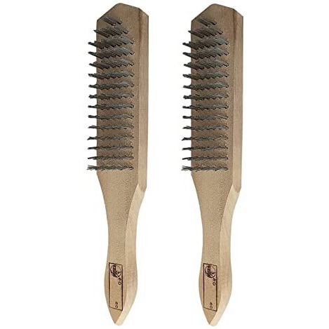 Inditrust Carbon Steel Wire Hand Brush 10 Inch Length Wooden Handle (2Pcs)