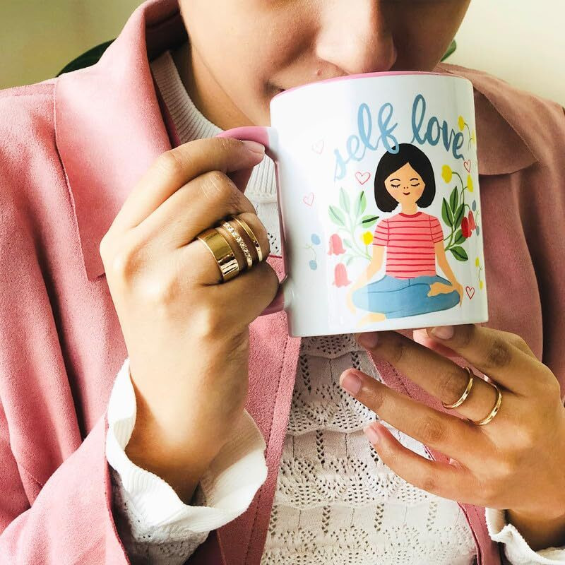 Self Love Coffee Mug By The Spring Palette | Coffee Mug For Gift | Handpainted Designs, 330 Ml Ceramic Mug, 1 Pc