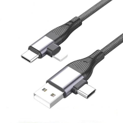 Zestify 4 In 1 65W Unbreakable Nylon Braided Multi Functional Fast Charging Cable With Fast Data Transfer,Compatible With All Type C Android Smartphone & Iphone Device Etc. (Black)