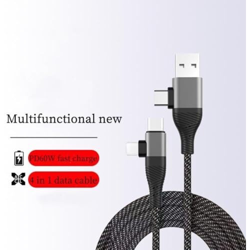 Zestify 4 In 1 65W Unbreakable Nylon Braided Multi Functional Fast Charging Cable With Fast Data Transfer,Compatible With All Type C Android Smartphone & Iphone Device Etc. (Black)