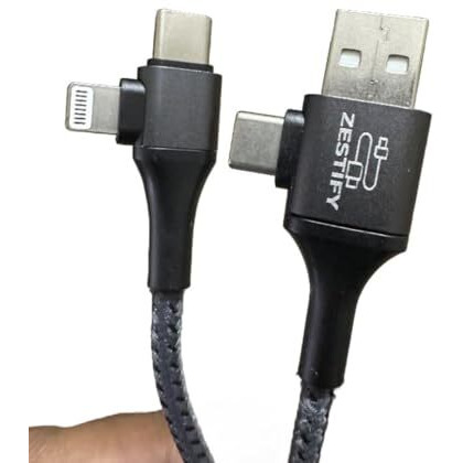 Zestify 4 In 1 65W Unbreakable Nylon Braided Multi Functional Fast Charging Cable With Fast Data Transfer,Compatible With All Type C Android Smartphone & Iphone Device Etc. (Black)