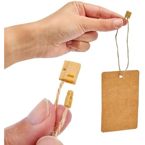 Aakriti Hemp Twine Strings 7" Hang Tag String Hemp Twine Strings Price Fastener With Snap Lock Pin Loop Hook Ties Fast To Attach (Jute Hemp Tag Pin, 200Pcs)
