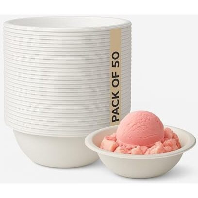 Swhf 180 Ml Disposable Bowls - Pack Of 50, Eco-Friendly & Biodegradable, Serving Bowl For Snacks, Dinner, Birthdays, Weddings & Parties - Paper Disposable Bowl (White, Round)