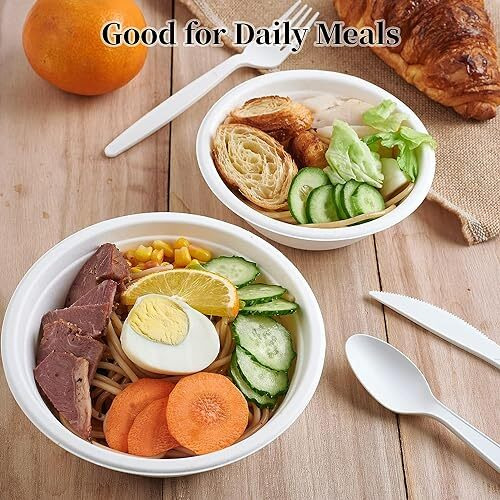 Swhf 180 Ml Disposable Bowls - Pack Of 50, Eco-Friendly & Biodegradable, Serving Bowl For Snacks, Dinner, Birthdays, Weddings & Parties - Paper Disposable Bowl (White, Round)