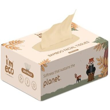 Imeco Soft Bamboo Facial Tissue Paper Wipes | 200 Pulls X 1 Box, 200 Sheets, 2 Ply | Soft & Highly Absorbent Tissues | 100% Natural & Ecofriendly | Perfect For Home, Office & Car