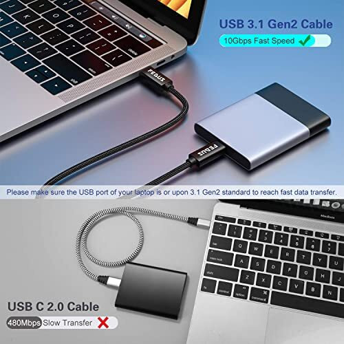 Fedus 9.8 Feet/3 Meter Type-C To Type C Fast Charging Cable Usb 3.0 20V/5A Fast Pd Charger 100W Output Usb C Braided Cord Compatible With Ssd Hard Drive, Macbook, I-Pad, Pixel, Galaxy, Type C Devices,