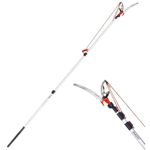 Sharpex 11 Ft Manual Pole Long Cutter For Tree Trimming | 3 Stage Extension Telescopic Pruning Saw (5 Feet To 11 Feet) |14 Inches Sharp Blade For Tree Trimmer Pole, Yard Garden And Patios
