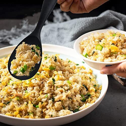 Ramkuwar Silicone Rice Spoon Non Stick Rice Scooper Heat Resistant Kitchen Gadge Rice Spoon Paddle Cooking Utensil Rice Spatula Rice Cooker Spoon For Rice Salads Mashed Potato Black