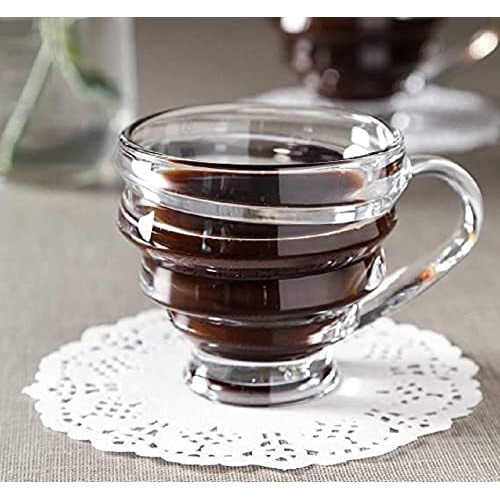 Vilon Italian Premium Glass Tea Cup Set | Coffee Mugs With Handle Transparent Drinking Cup For Milk, Cappuccino, Hot Chocolate & Cold Beverages | 210Ml | Set Of 6 (Spiral Teacup 210Ml 6)