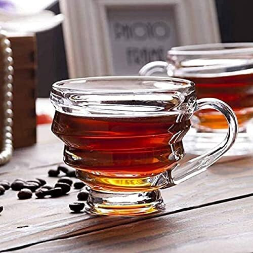 Vilon Italian Premium Glass Tea Cup Set | Coffee Mugs With Handle Transparent Drinking Cup For Milk, Cappuccino, Hot Chocolate & Cold Beverages | 210Ml | Set Of 6 (Spiral Teacup 210Ml 6)