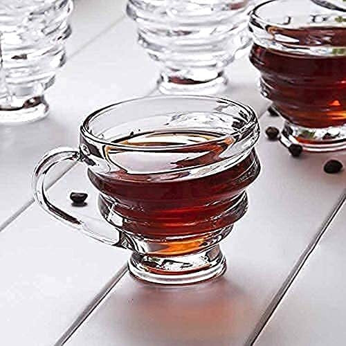 Vilon Italian Premium Glass Tea Cup Set | Coffee Mugs With Handle Transparent Drinking Cup For Milk, Cappuccino, Hot Chocolate & Cold Beverages | 210Ml | Set Of 6 (Spiral Teacup 210Ml 6)