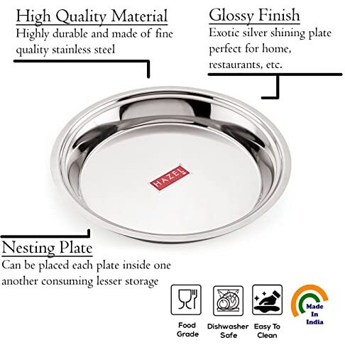Hazel Stainless Steel Parat | 31 Cm With 2400 Ml Capacity Steel Parat For Dough Flour Kneading | Atta Parat Steel For Kitchen