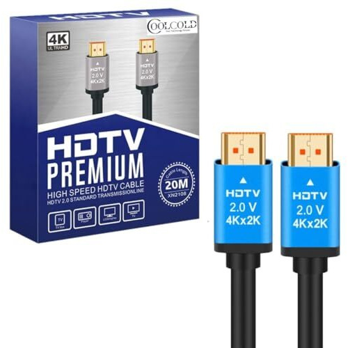Coolcold Hdmi Cable (20Meter/65Ft) | 4K, Hdmi To Hdmi Cable | Premium Uhd High-Speed Hdtv Cord Certified 18Gbps With Ethernet Support I 4K@60Hz I Ultra Hd 2160P Compatible With Tv, Mac, Pc (Black)