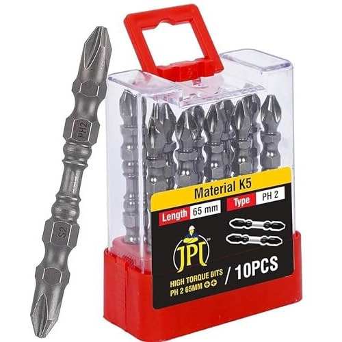 Jpt Two Sided Magnetic Screwdriver Bit Set | S2 High Torque Alloy Steel | Ph2 Power Drill Double End | 10 Bits Set