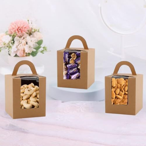 Satyam Kraft 20 Pcs Brown Folding Paper Gift Boxes With Transparent Window | Decorative Packaging For Chocolates, Return Gifts,Mothers Day, Wedding Returns, Pooja, Birthday & Festive Hampers (Pack Of 20, Brown)