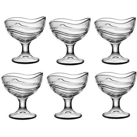 Kosh Crystal Clear Curved Shape Glass Dessert Bowl Set For Ice Cream Pudding Mocktails Cocktails And Fruit Salad Pack Of 6