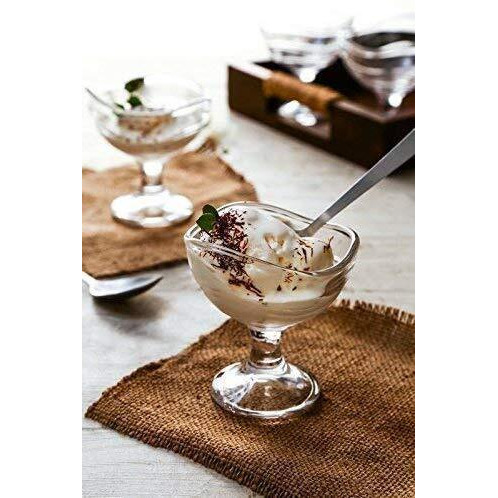 Kosh Crystal Clear Curved Shape Glass Dessert Bowl Set For Ice Cream Pudding Mocktails Cocktails And Fruit Salad Pack Of 6