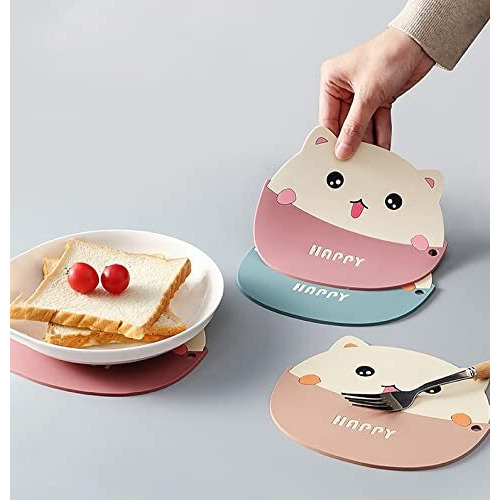 Wolpin Table Coasters Set Of 3 Cats Heat Insulation Pad For Big Hot Pots & Pans Casserole/Bowl/Dining Table Mat Pad/Tea Coasters Anti-Slip (16 X 15 Cm) Heat-Resistant Waterproof