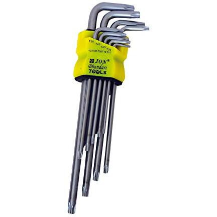 Jon Bhandari Tools Torx Allen Key Set (T10T50) | 9Pc Long Arm Star Hex Key Wrench Set | Chrome Vanadium Steel | L-Shaped Torx Spanner Tool Kit For Bike, Car, Diy & Garage Use